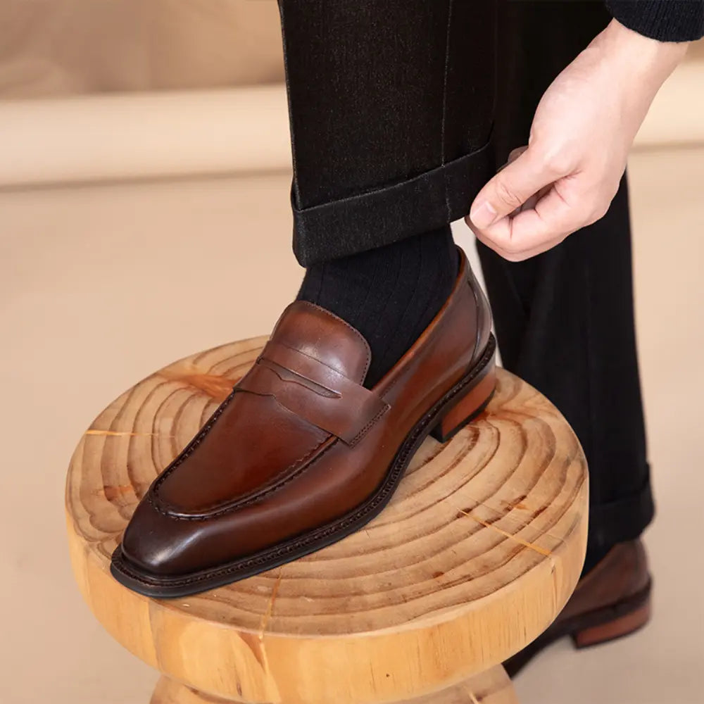 Classic Fit Leather Shoes For Men – Brown | Outdoor Casual | Square Toe Elegance