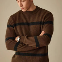 Pure Wool Men's Casual Striped Contrast Color Warm Sweater Prendersons