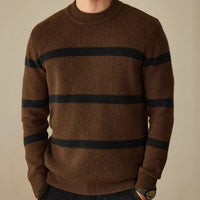 Pure Wool Men's Casual Striped Contrast Color Warm Sweater Prendersons