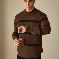 Pure Wool Men's Casual Striped Contrast Color Warm Sweater Prendersons