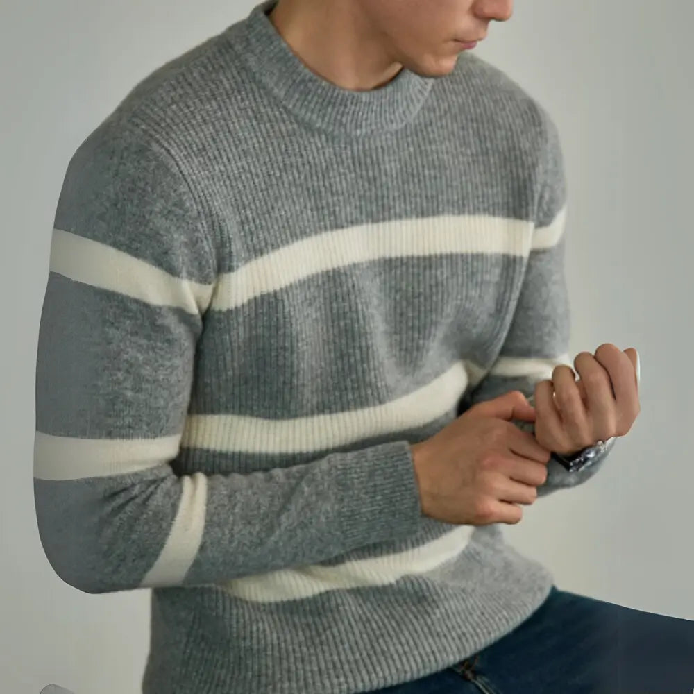 Pure Wool Men's Casual Striped Contrast Color Warm Sweater Prendersons