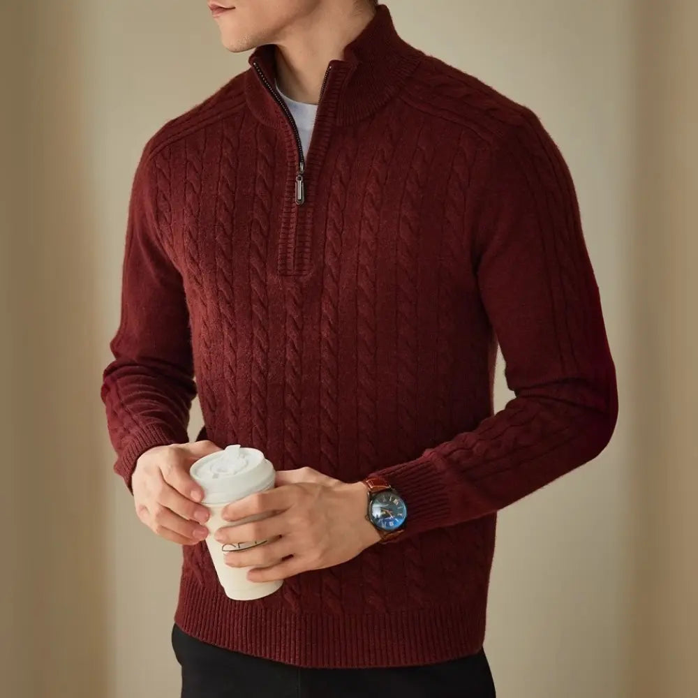 Regular Fit Pure Wool Sweater – Ink Blue | Zip Collar Knit | Old Money Menswear