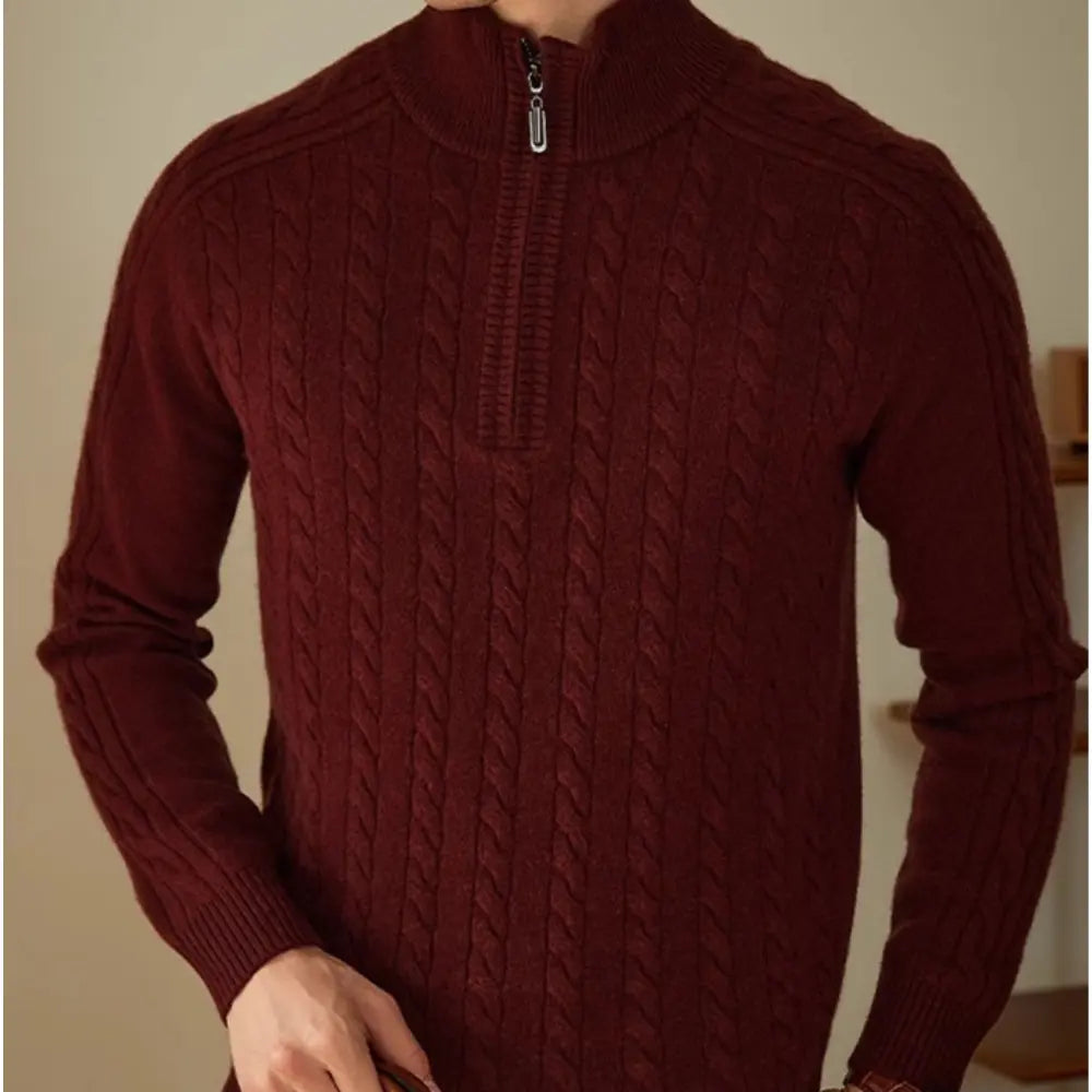 Regular Fit Pure Wool Sweater – Ink Blue | Zip Collar Knit | Old Money Menswear