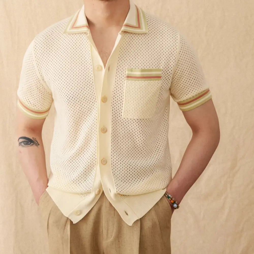 Relaxed Fit Hollow Cotton Shirt – White | Vacation Ready | Old Money Menswear