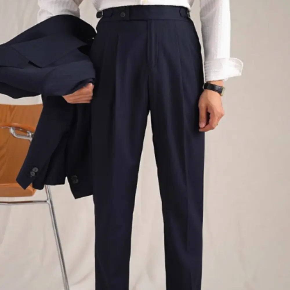 Mid-Waist Wool Suit Pants – Navy & Black | Business Casual | Non-Ironing Finish