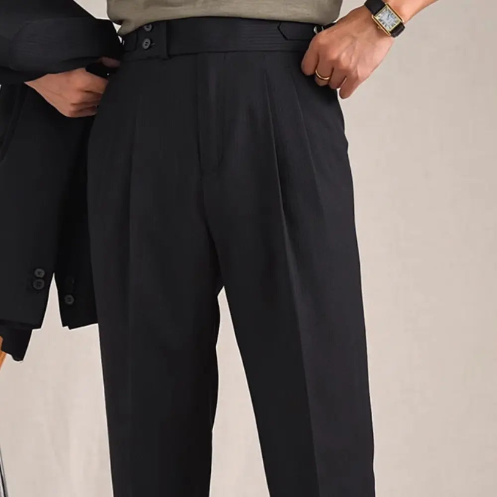 Mid-Waist Wool Suit Pants – Navy & Black | Business Casual | Non-Ironing Finish