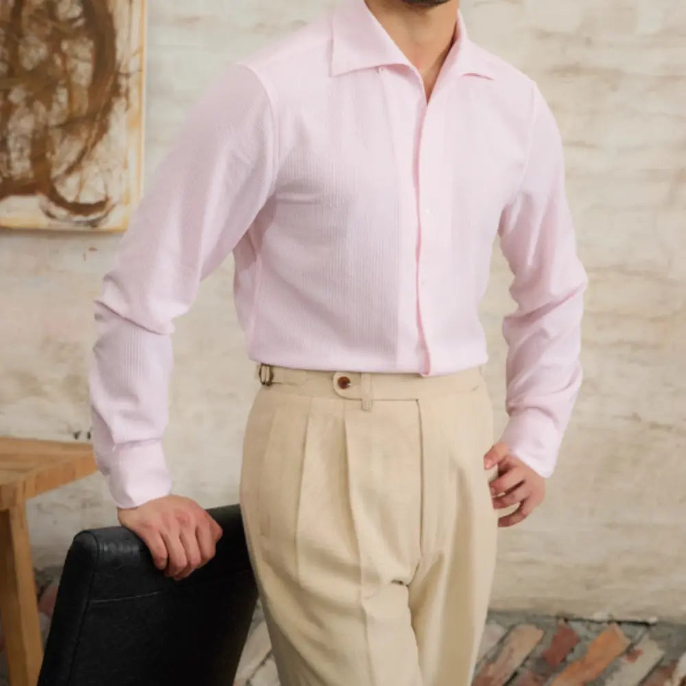 Relaxed Fit Striped Long Sleeve Shirt – Apricot | Autumn Ready | Retro One-piece Collar