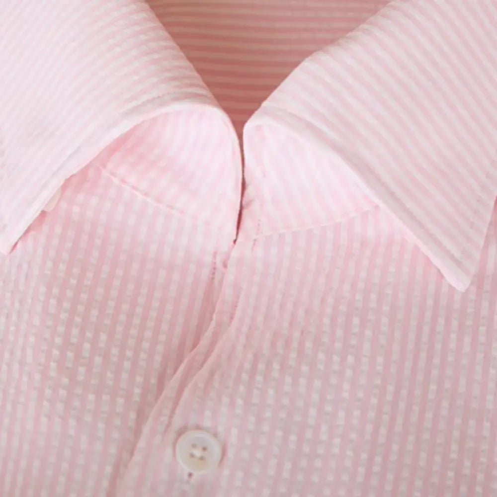 Relaxed Fit Striped Long Sleeve Shirt – Apricot | Autumn Ready | Retro One-piece Collar