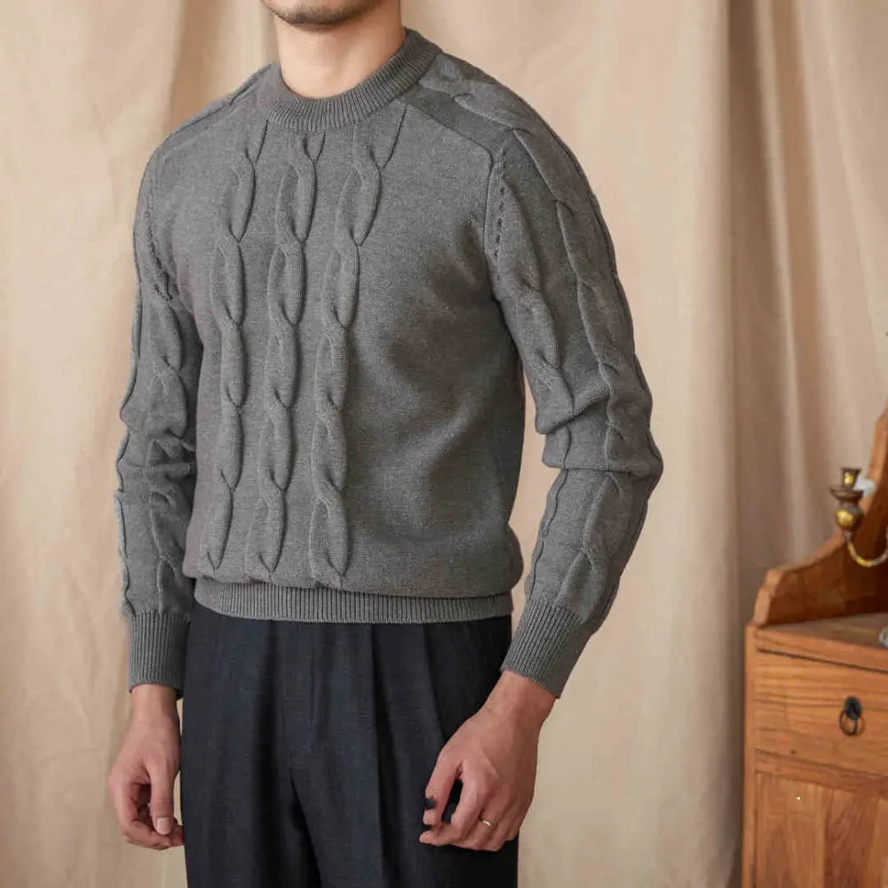 Round-neck Long-sleeved Pullover Jacquard Slim-fit Stretch Sweater Prendersons
