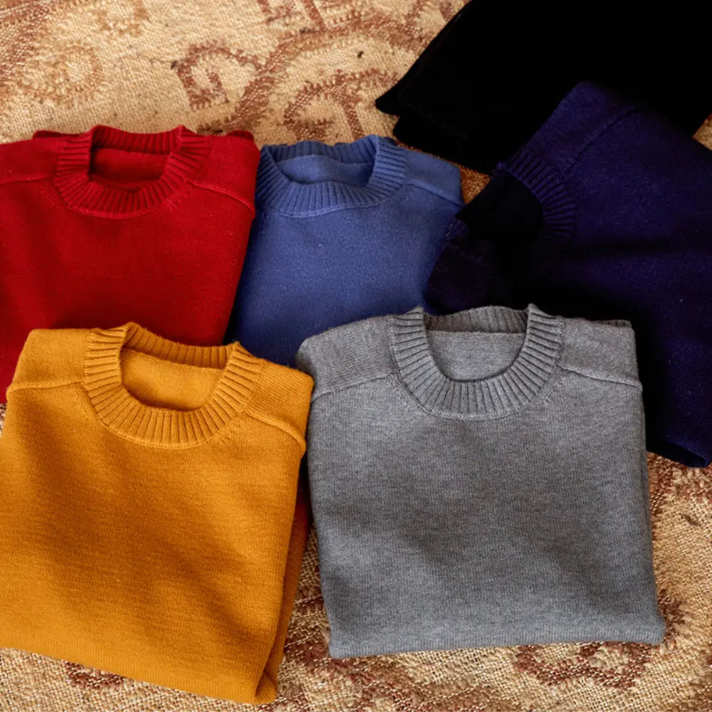Round Neck Long Sleeve Solid Color Sweater Leisure Pullover Sweater Prendersons