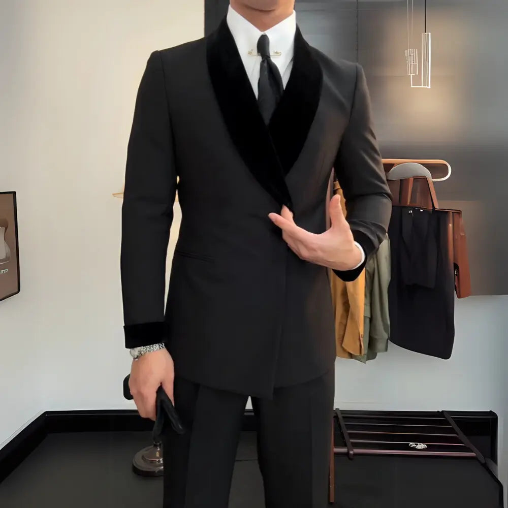 Tailored Velvet Sheffield Blazer – Black | Evening Wear | Shawl Lapel Men's Suit