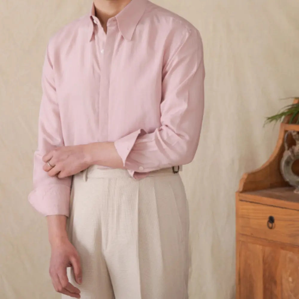 Relaxed Fit Long Sleeve Linen Shirt – White, Pink & Black | Spring Comfort | Lightweight Luxury