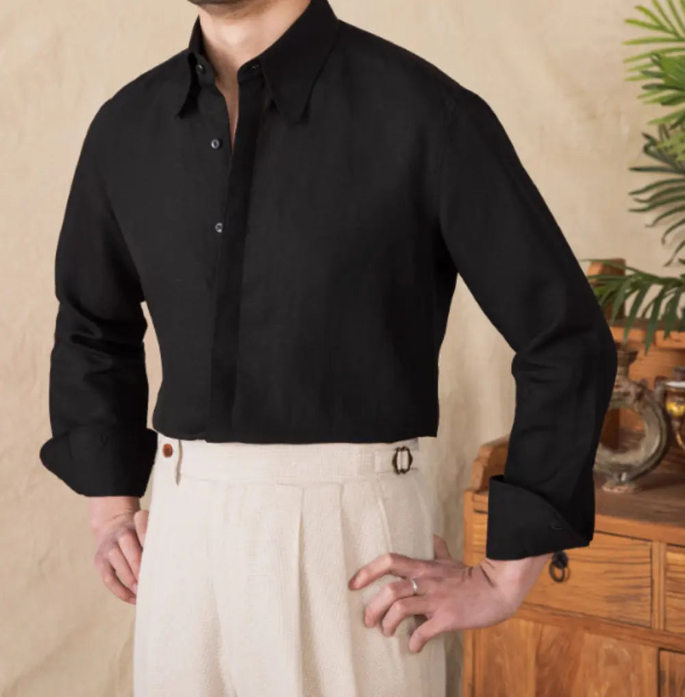 Relaxed Fit Long Sleeve Linen Shirt – White, Pink & Black | Spring Comfort | Lightweight Luxury