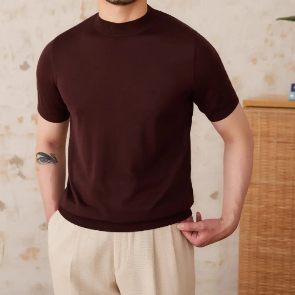 Slim Fit Round Neck T Shirt – Coffee | Summer Minimalism | Old Money Menswear