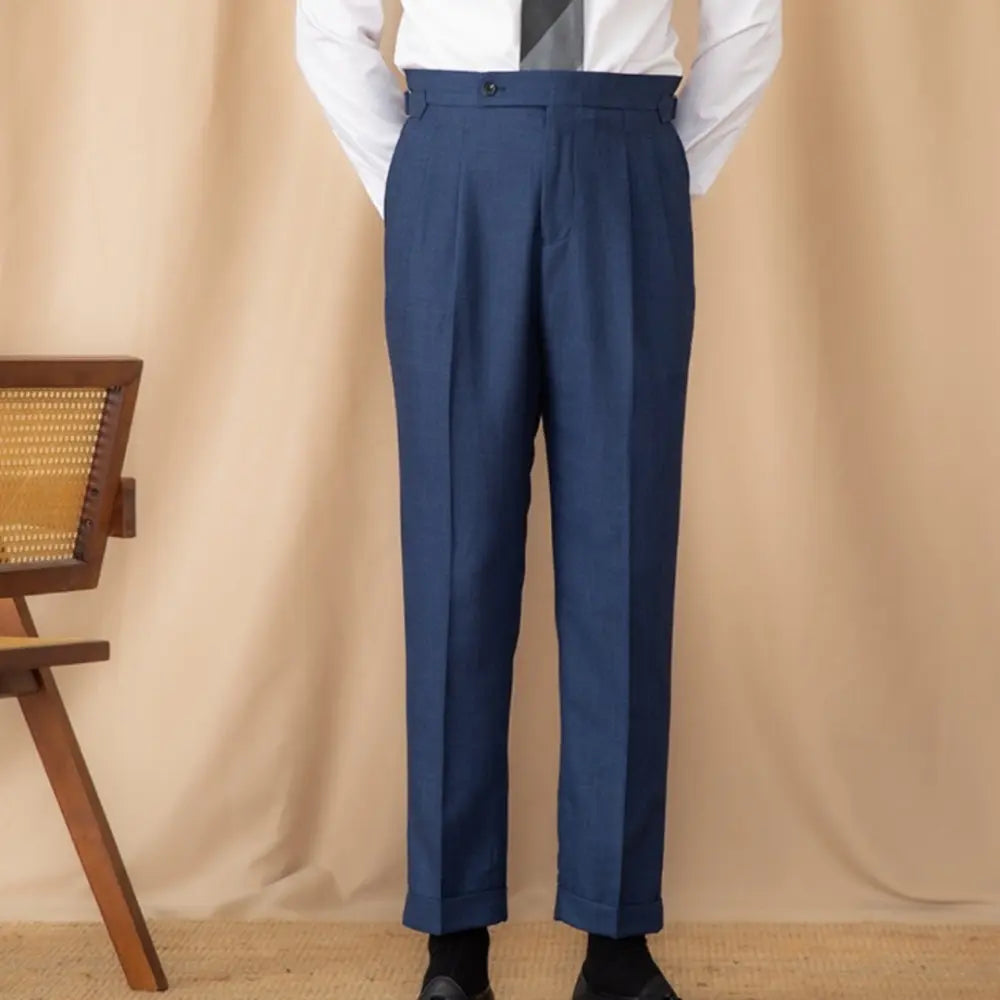 High Waisted Straight Leg Trousers – Navy Blue | Daily Commute | Naples Minimalism