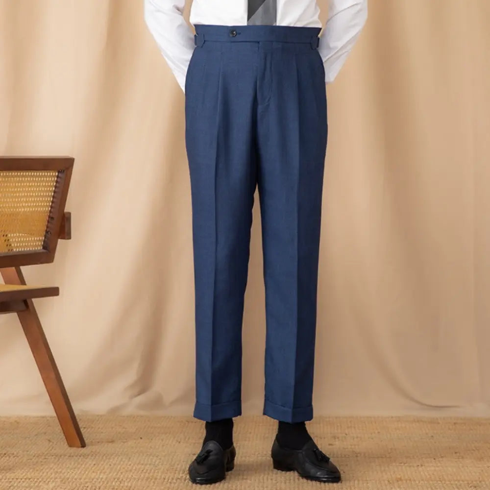 High Waisted Straight Leg Trousers – Navy Blue | Daily Commute | Naples Minimalism