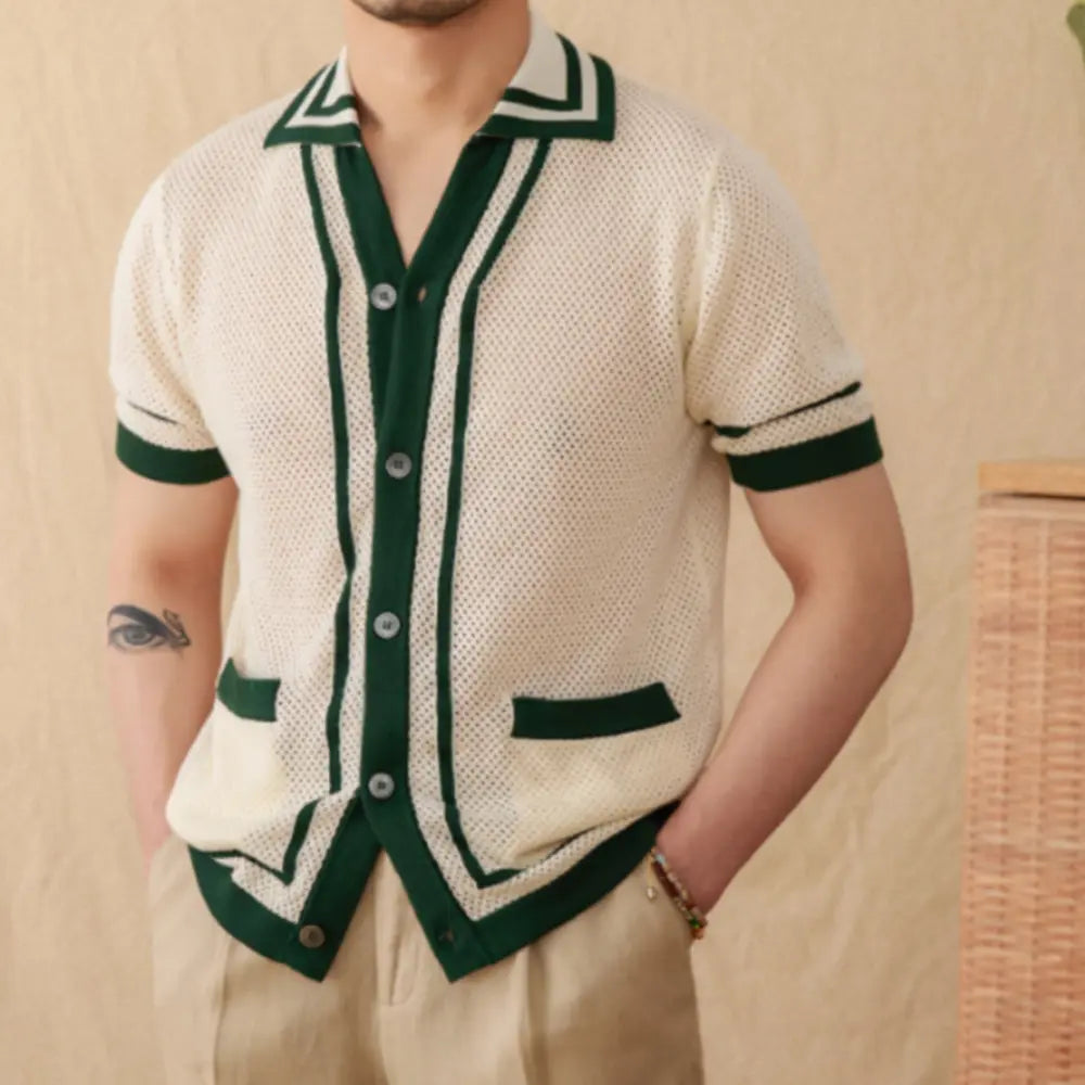 Relaxed Fit Short Sleeve Cardigan – Off-White & Grey | Summer Layering | Preppy Old Money Style