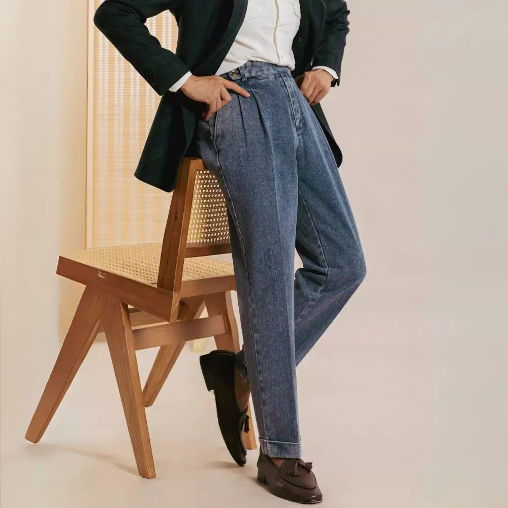 Loose Fit Straight Leg Trousers – Blue | Washed Finish | Effortless Old Money Casual