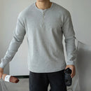 Spring Lapel Mens Long Sleeve T Shirt with Solid Color – Light Gray | Old Money Menswear Prendersons