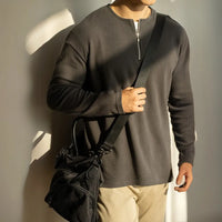 Spring Lapel Mens Long Sleeve T Shirt with Solid Color – Light Gray | Old Money Menswear Prendersons