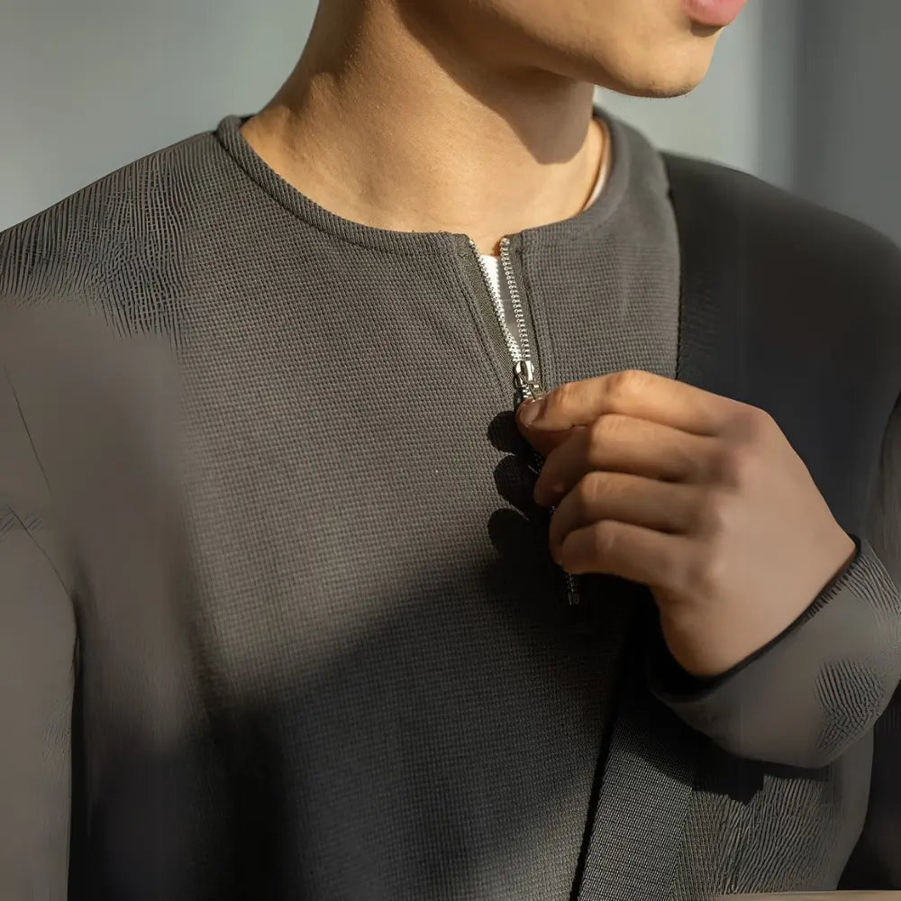 Spring Lapel Mens Long Sleeve T Shirt with Solid Color – Light Gray | Old Money Menswear Prendersons