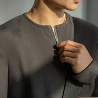 Spring Lapel Mens Long Sleeve T Shirt with Solid Color – Light Gray | Old Money Menswear Prendersons