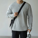 Spring Lapel Mens Long Sleeve T Shirt with Solid Color – Light Gray | Old Money Menswear Prendersons