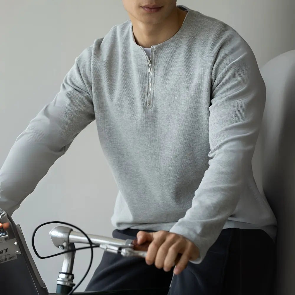 Spring Lapel Mens Long Sleeve T Shirt with Solid Color – Light Gray | Old Money Menswear Prendersons