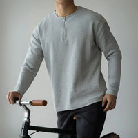 Spring Lapel Mens Long Sleeve T Shirt with Solid Color – Light Gray | Old Money Menswear Prendersons