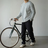 Spring Lapel Mens Long Sleeve T Shirt with Solid Color – Light Gray | Old Money Menswear Prendersons