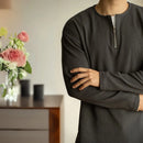 Spring Lapel Mens Long Sleeve T Shirt with Solid Color – Light Gray | Old Money Menswear Prendersons