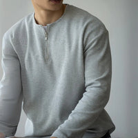 Spring Lapel Mens Long Sleeve T Shirt with Solid Color – Light Gray | Old Money Menswear Prendersons