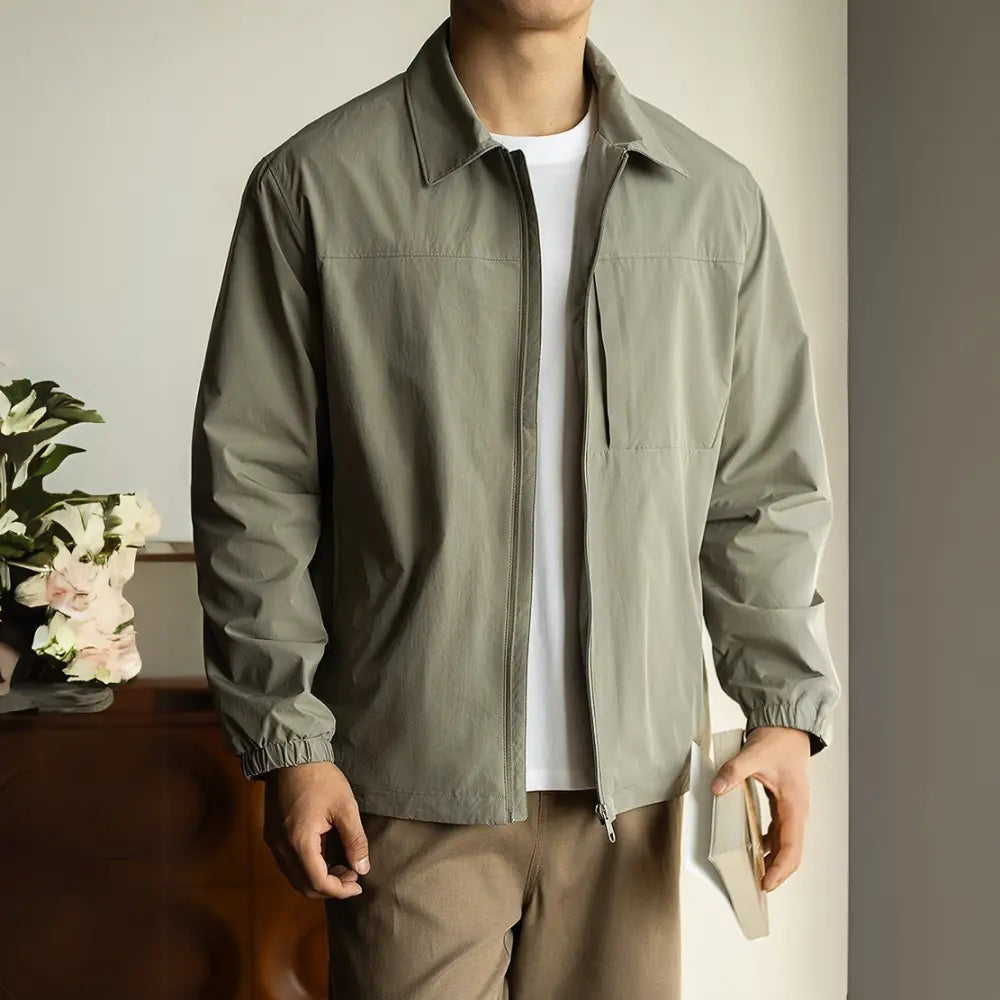 Loose Fit Men's Casual Jacket – Khaki Green & Black | Spring Layering | Minimalist Urban Style