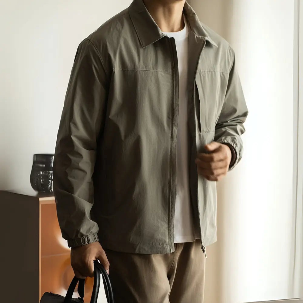 Loose Fit Men's Casual Jacket – Khaki Green & Black | Spring Layering | Minimalist Urban Style