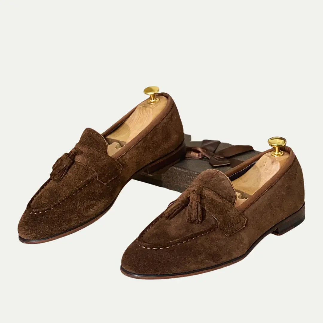 Square Cowhide Suit Shoes For Men – Dark Brown | Formal Slip-On | Old Money Cowhide Elegance