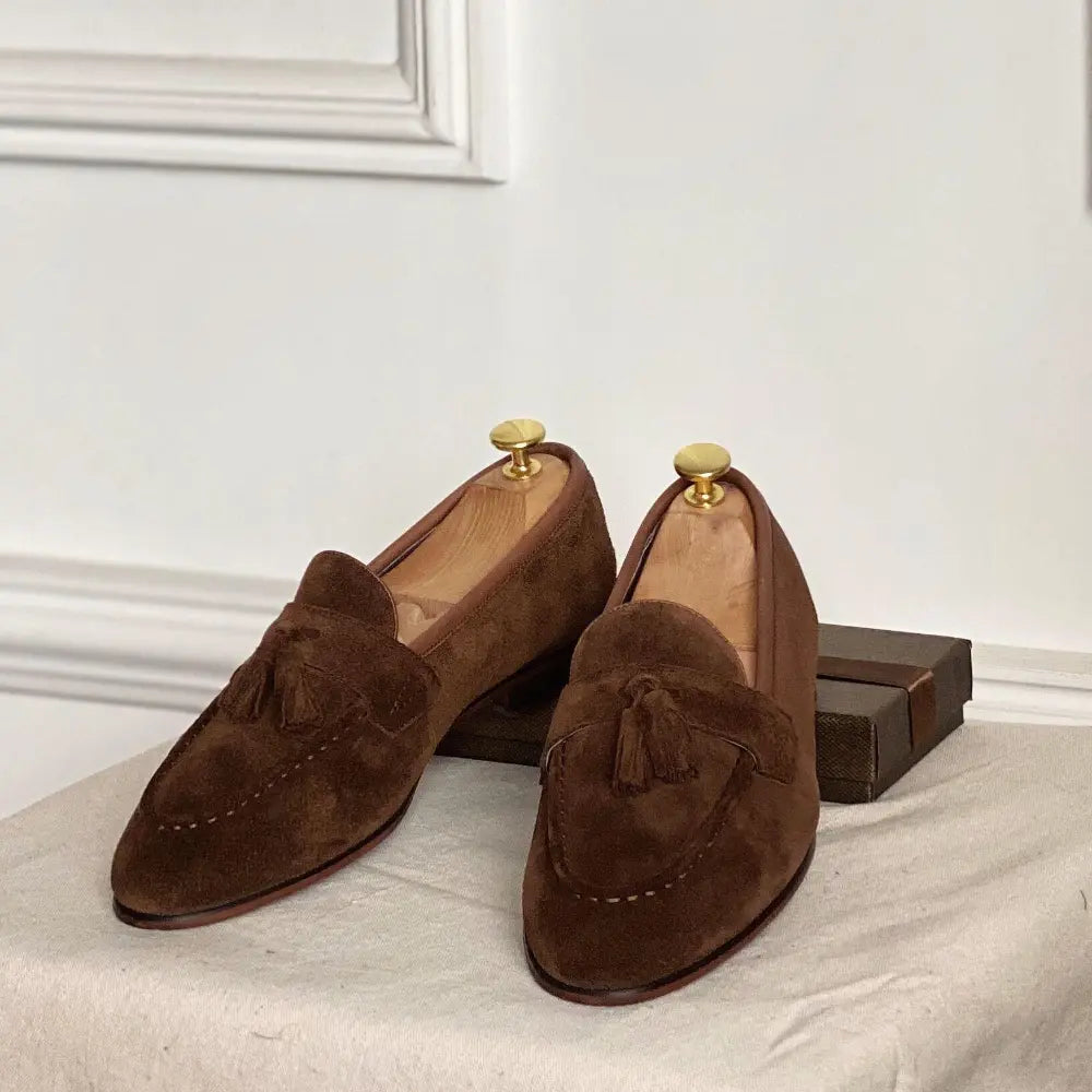 Square Cowhide Suit Shoes For Men – Dark Brown | Formal Slip-On | Old Money Cowhide Elegance