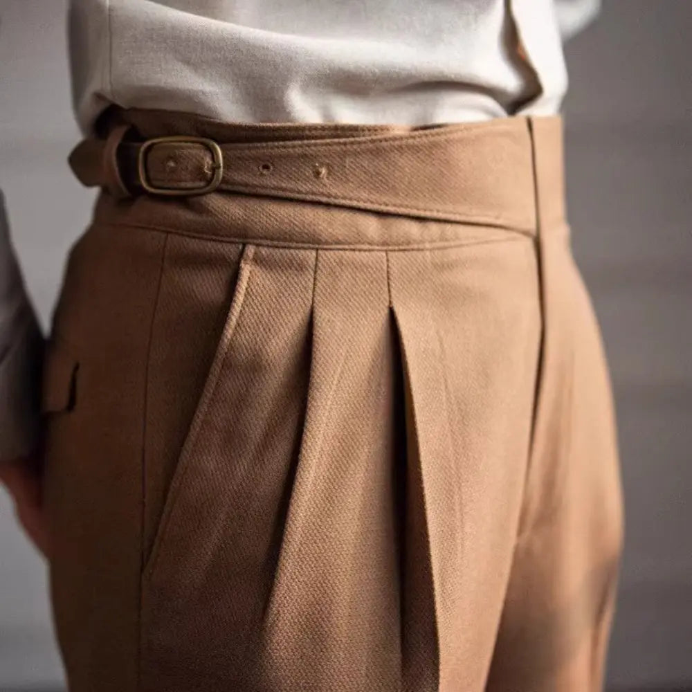 Men's Straight High Waisted Vintage Suit Pants - Light Brown | Leisure Essential | Old Money Elegance