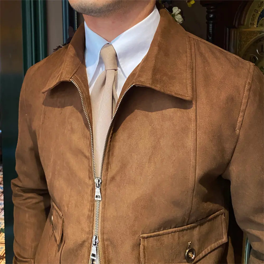 Suede Coffee Bomber Jacket For Man Prendersons