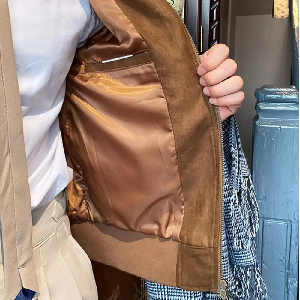 Suede Coffee Bomber Jacket For Man Prendersons
