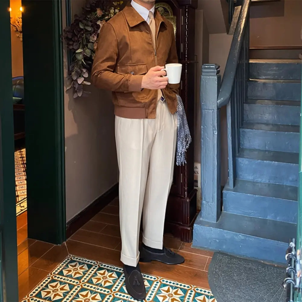 Suede Coffee Bomber Jacket For Man Prendersons