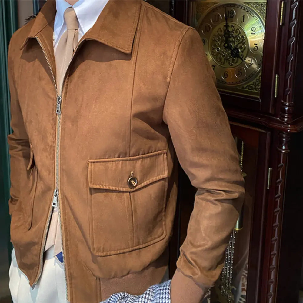 Suede Coffee Bomber Jacket For Man Prendersons