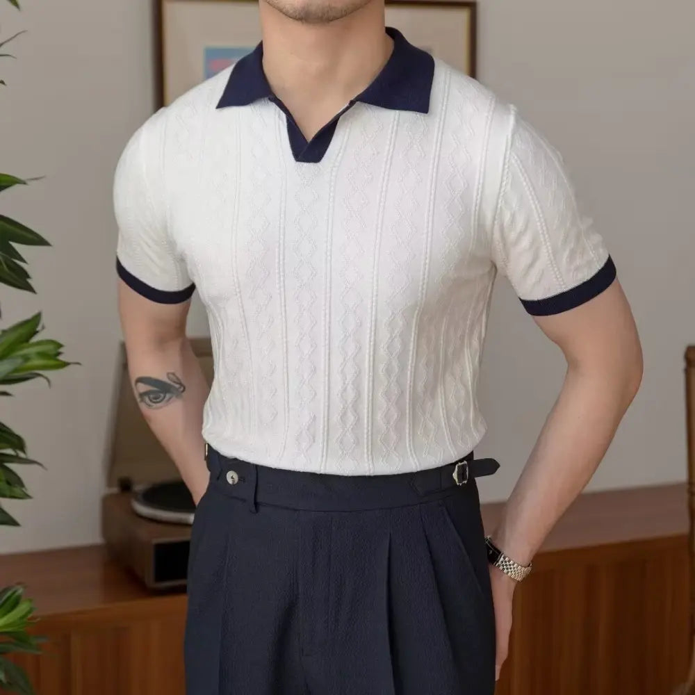 Slim Fit Men's Summer Polo Pullover – Navy Blue & White | Summer Casual | Old Money Menswear