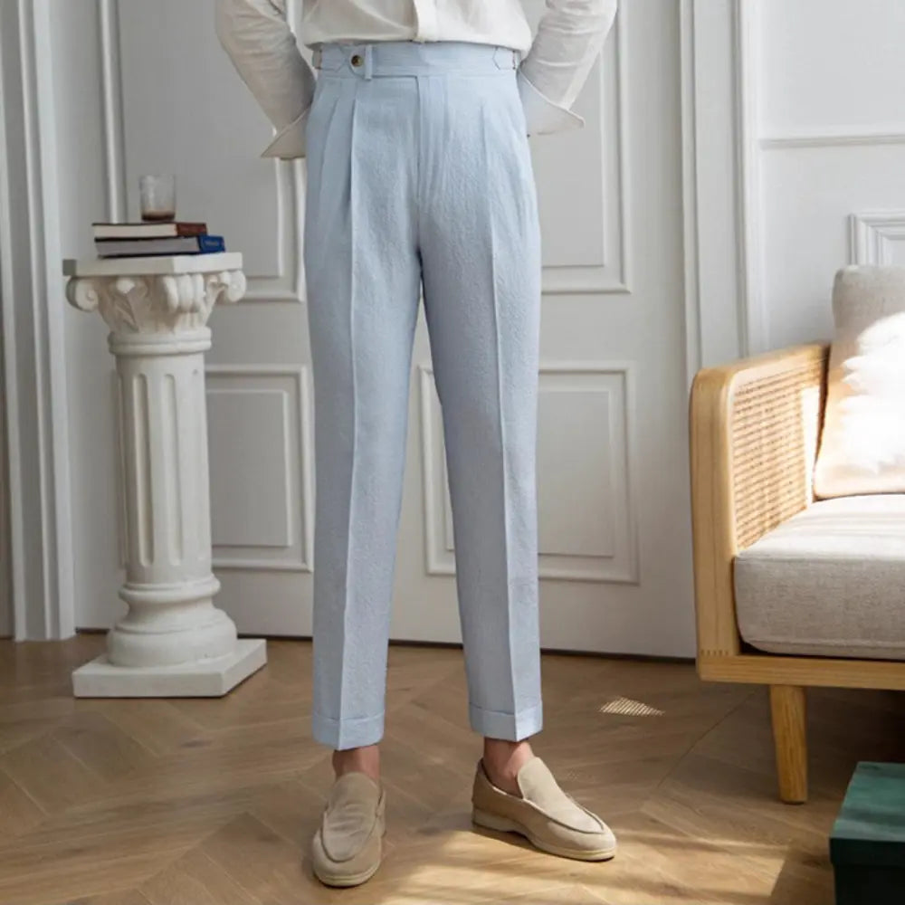High Waist Striped Pants – Blue | Summer Daily Comfort | Old Money Look