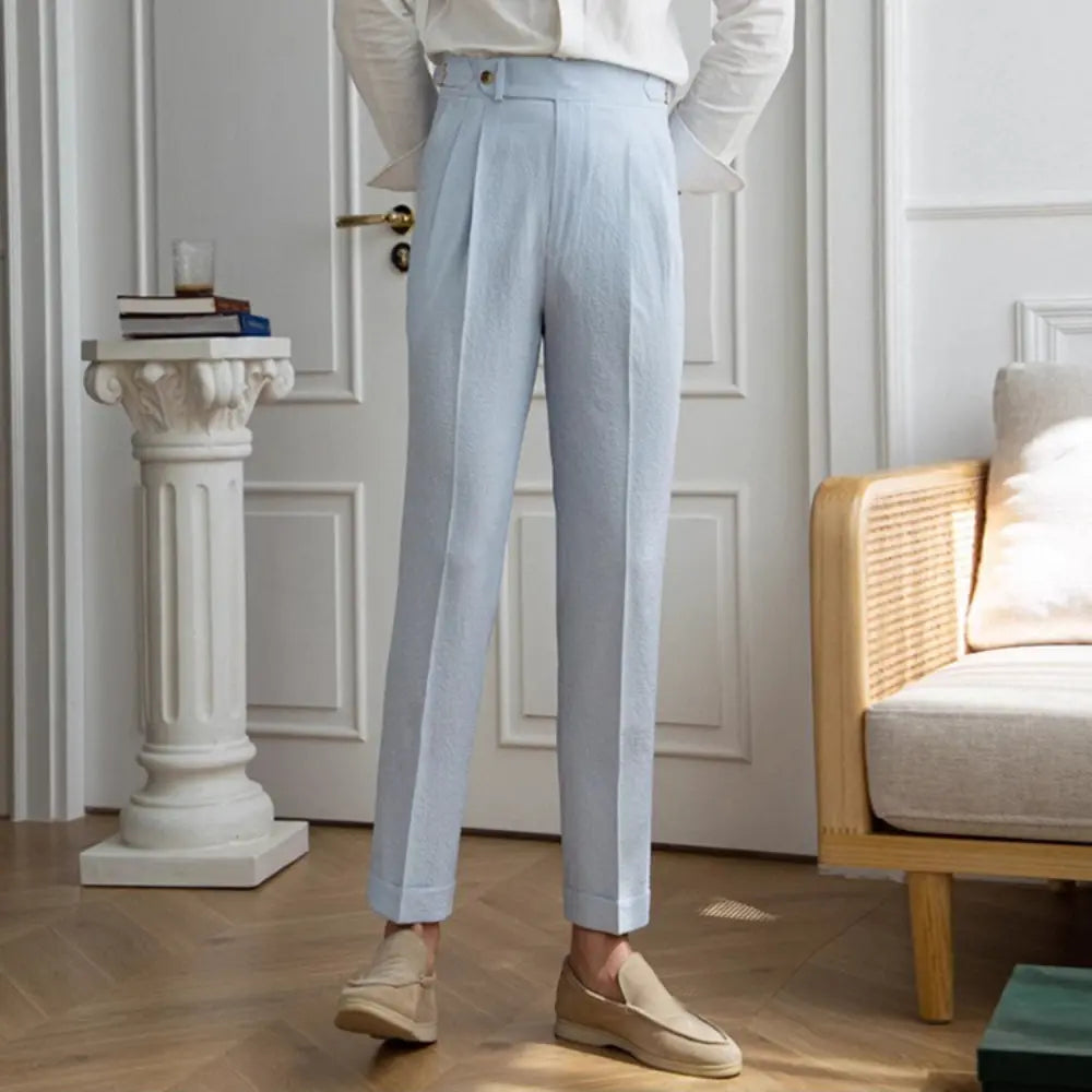 High Waist Striped Pants – Blue | Summer Daily Comfort | Old Money Look
