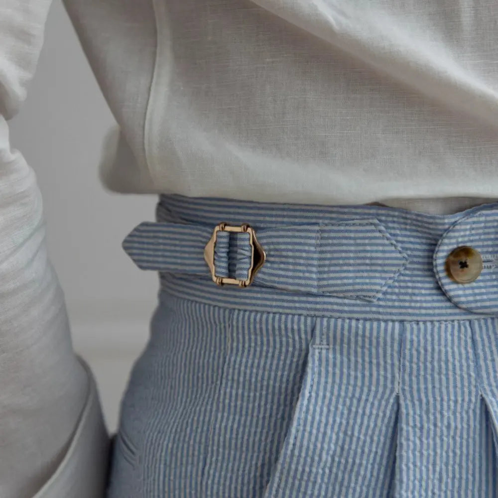Striped blue high waist trousers