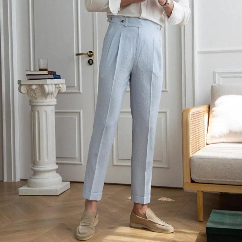 Striped blue high waist trousers