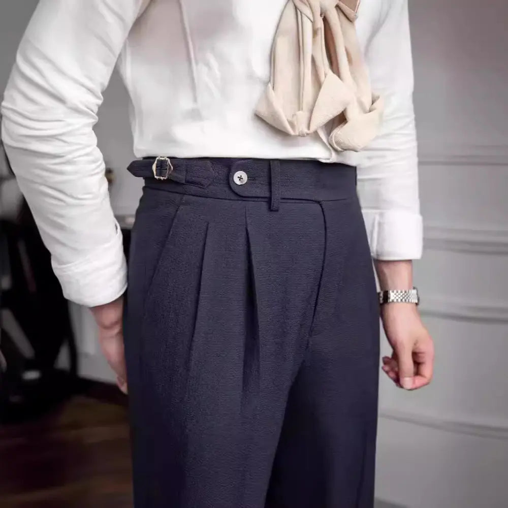 Summer Naples Mid-high Waist Casual Straight Leg Pants – Apricot, Black, Dark Blue | Old Money Menswear