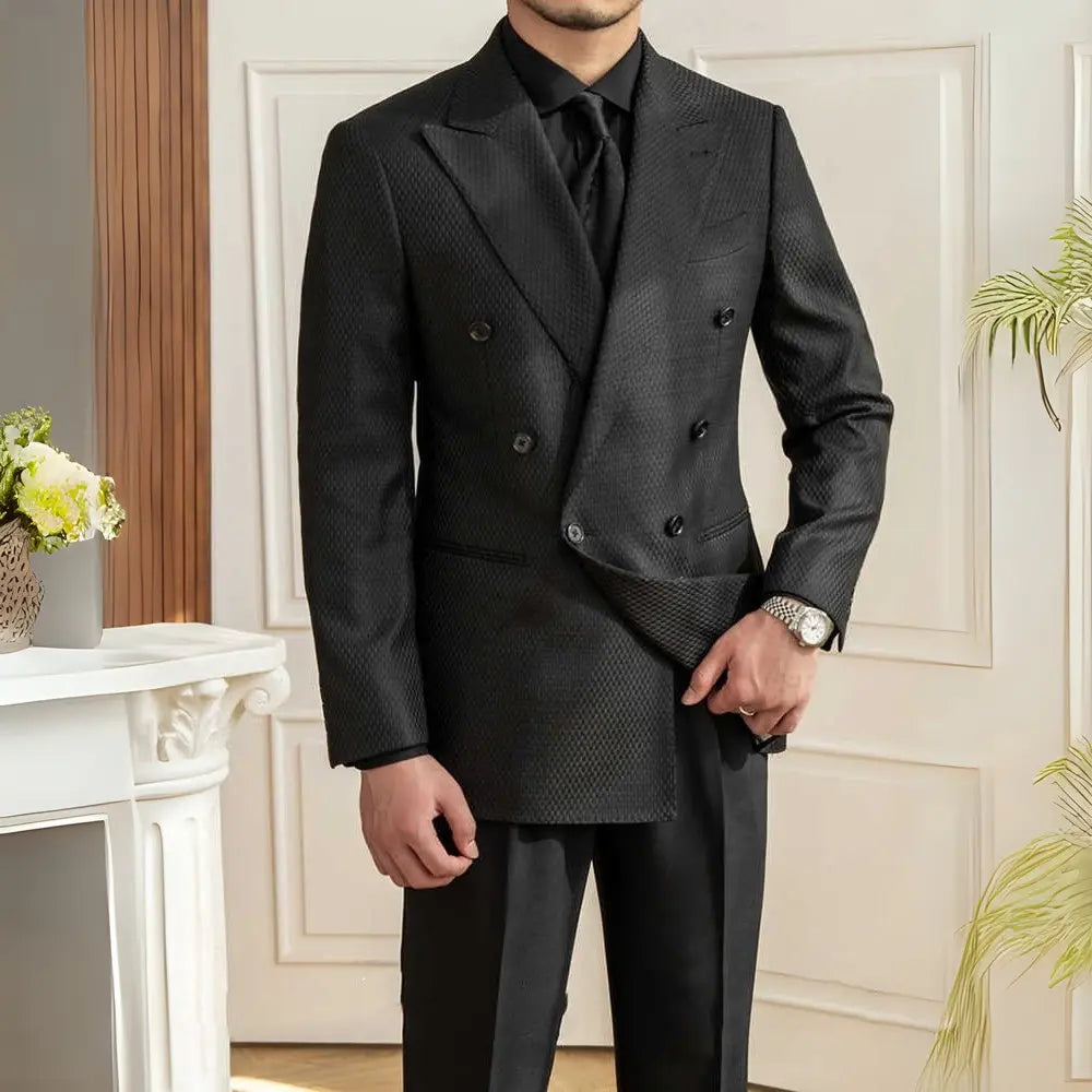 Modern Fit Texture Black Plaid Suit – Black | Commute to Casual | Crumpled Detailing