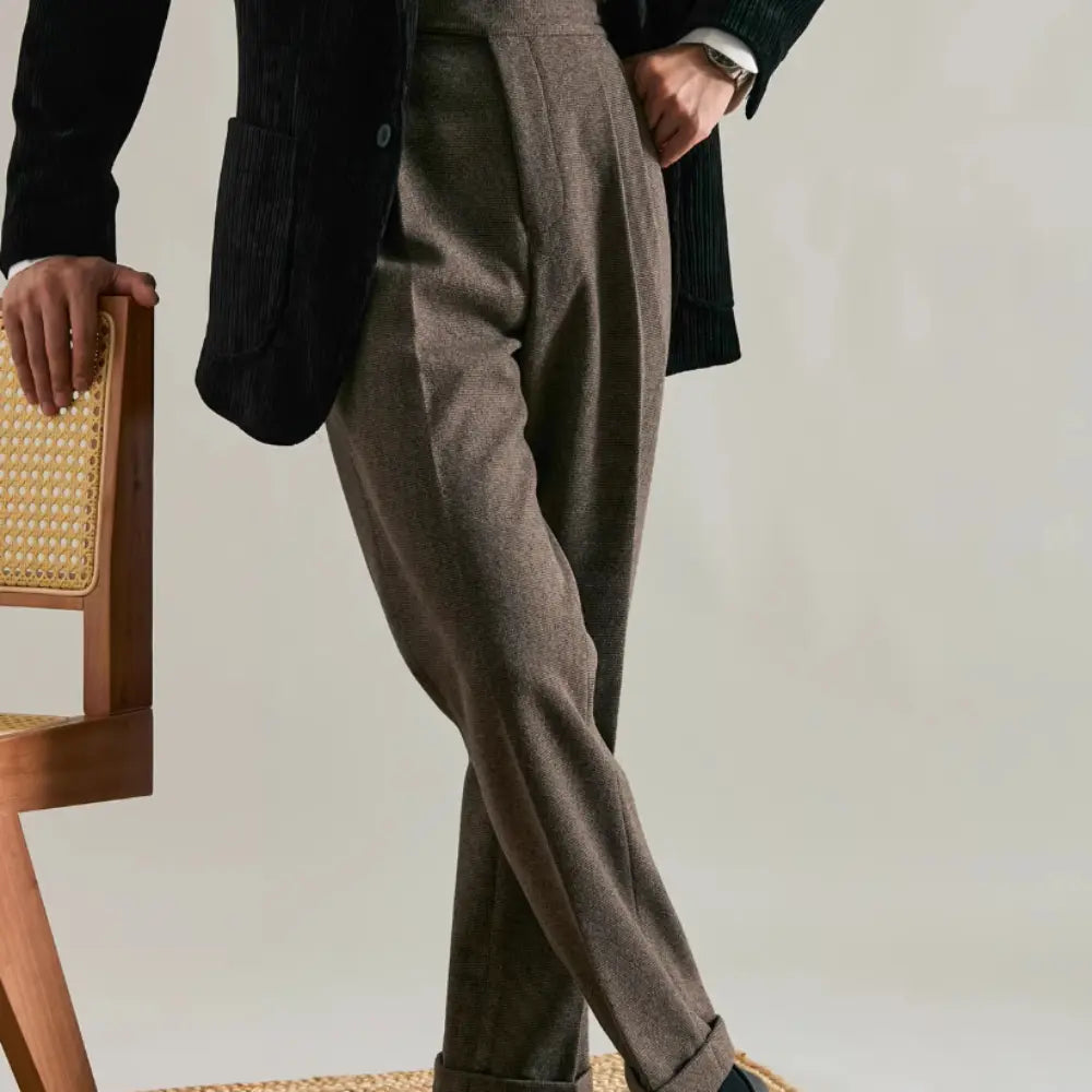 Thick Double Pleated Straight Business Casual Trousers Prendersons