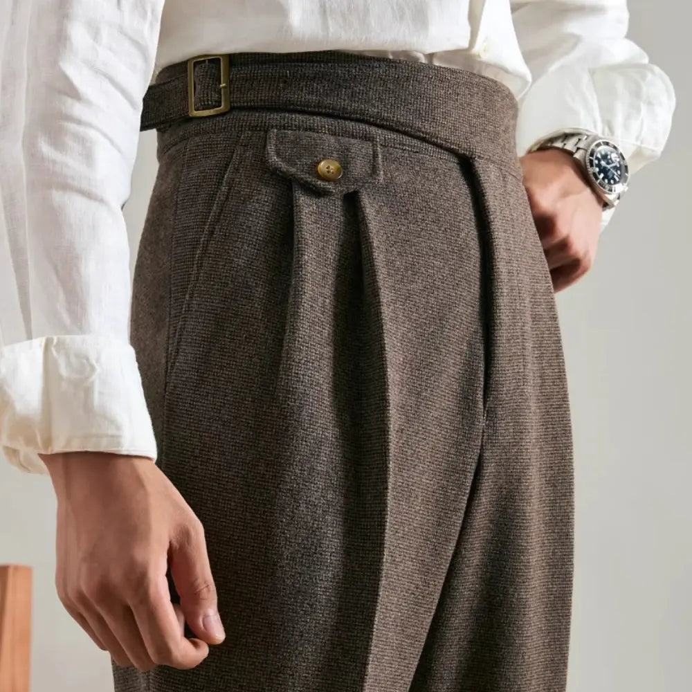 Thick Double Pleated Straight Business Casual Trousers Prendersons